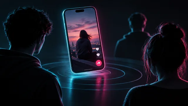 People looking toward a shared video on a phone People looking toward a shared video on a phone